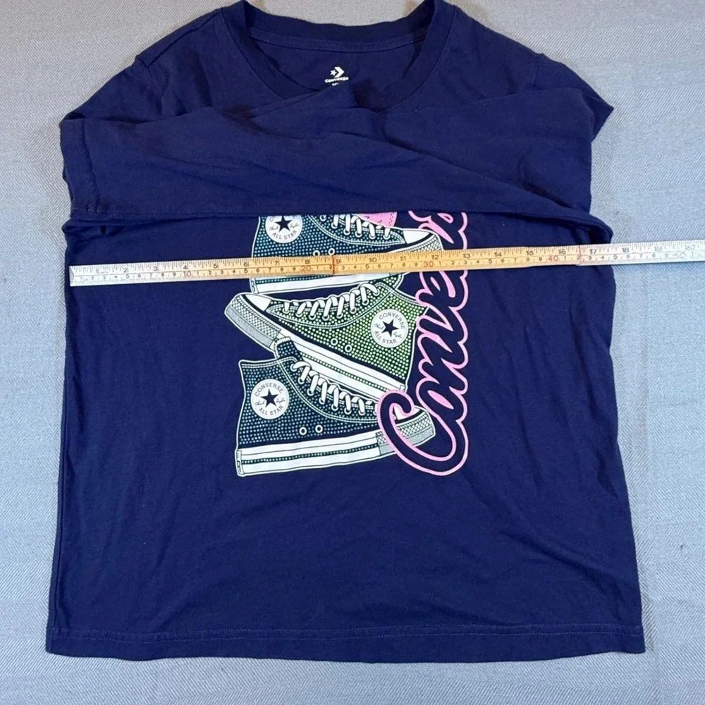 Converse Girls XL Navy Blue Long Sleeve Graphic Tee Chuck Taylor Sneakers 2348